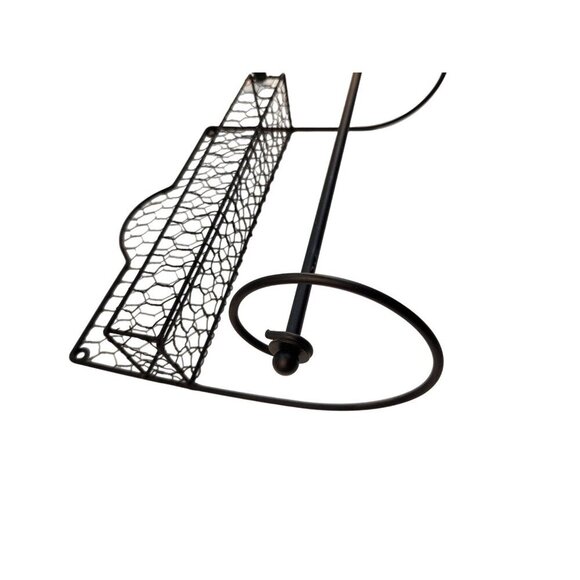 Black Metal Wire Wall-Mounted Shelf & Paper Towel Holder With Decorative Chicken - Picture 6 of 8